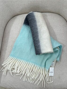 NWT J Crew Classic Brushed Scarf Women's Acrylic Fringe Teal White Gray